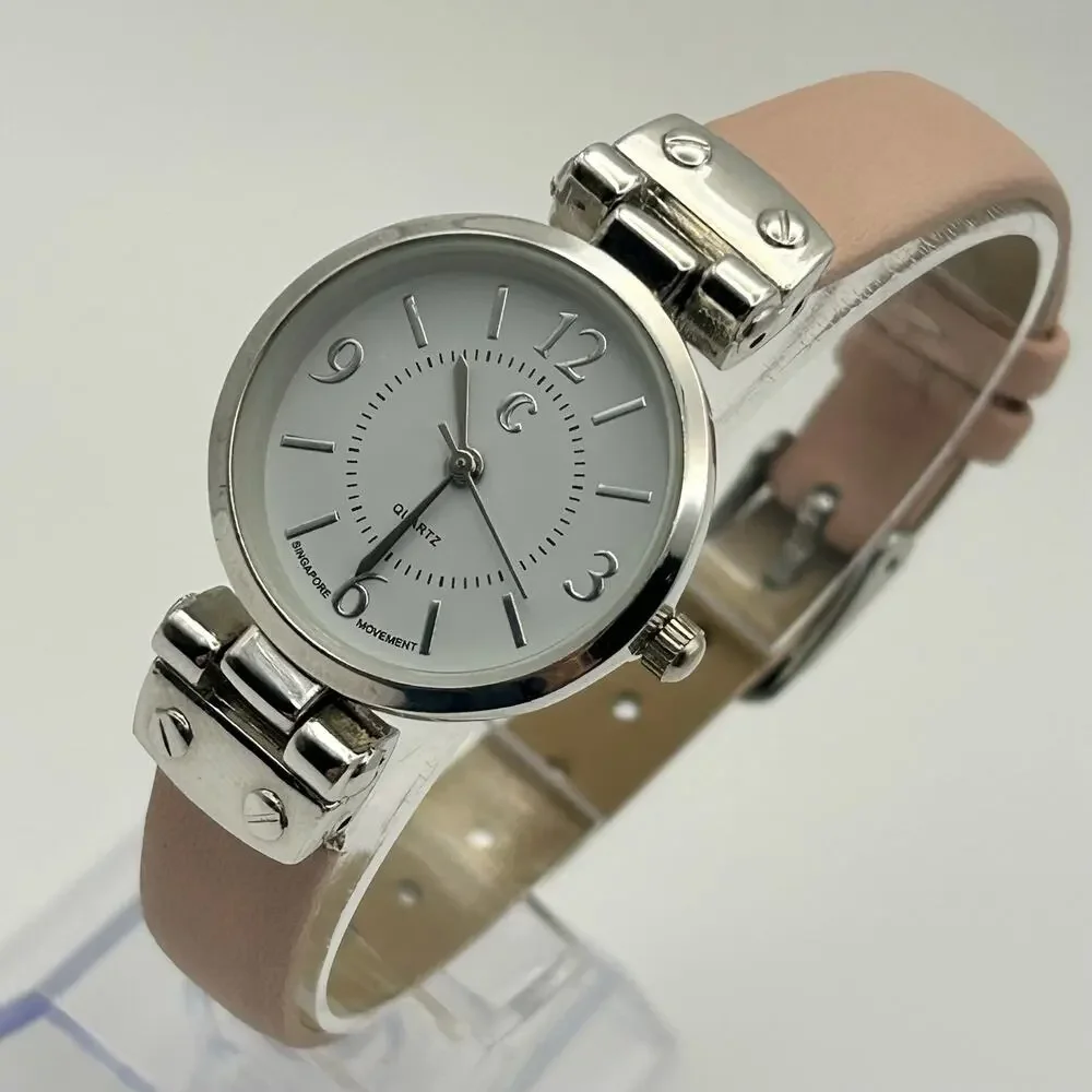 Charming Charlie Silver Tone St. Steel Pink Leather Women’s Watch New Battery